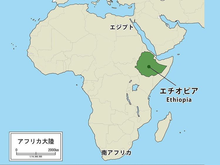 地図上のエチオピアの位置